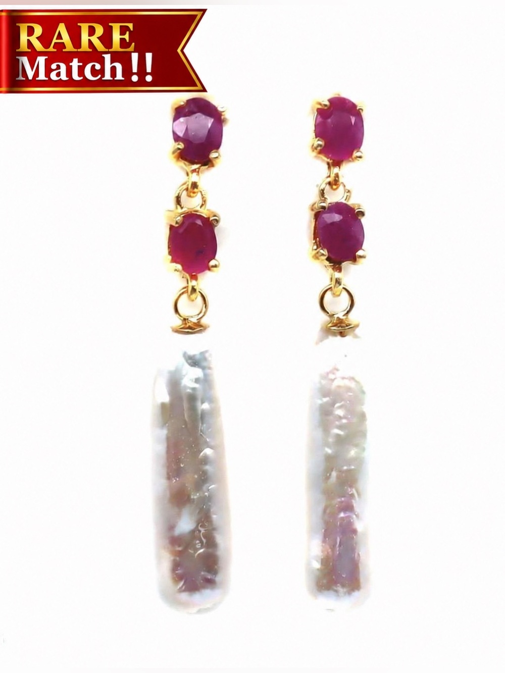 Ruby Baroque Pearl Earrings 14k yellow Gold Electroplated on 925